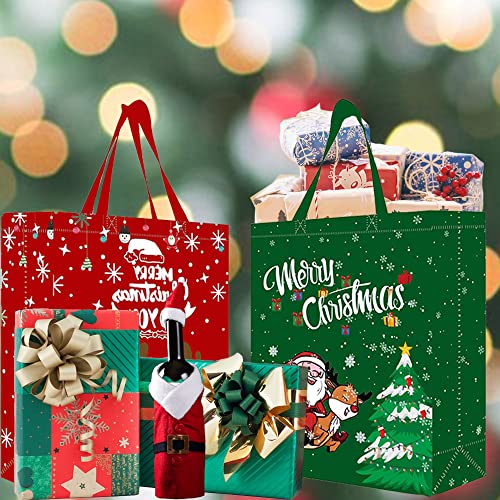 4 Pack Christmas Reusable Grocery Bag,Large Tote Bag with Handle, Gift Present Bag, Shopping Bag for Holiday Xmas Event Party