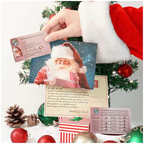 Plastic Santa’s Claus Lost Flying License + Postcard From Santa - Sleigh ID Decoration Driving Licence - Novelty Christmas Eve Box Fillers - Kids Xmas Day Surprise Gift From Father Christmas