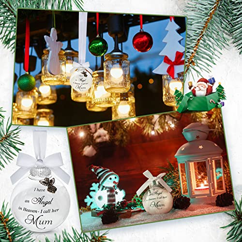 Suilung Christmas Memorial Baubles Ornaments I Have an Angel in Heaven Christmas Bauble Ornament Grave Decorations Clear Baubles White Feather Ball Hanging Decoration with Box for Xmas (Mum)