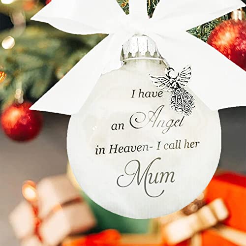 Timpfee Christmas Memorial Baubles Ornaments Feather Ball “I Have an Angel in Heaven” With Small Angel Christmas Bauble Ornament, Mum Dad Hanging Decoration