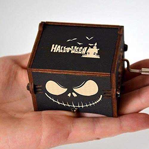 Cuzit This is Halloween Tune Wood Music Box Toy The Nightmare Before Christmas Hand Crank Engraved Vintage Wooden Musical Box Toy Gifts for Halloween Birthday Christmas Valentine