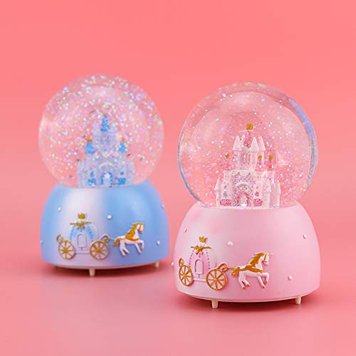 Light Up Musical Snow Globe Rotating Crystal Ball Music Box Automatic Snowfall and Colorful Lights Castle Snow Globe Desktop Ornament Christmas New Year Birthday Gift for Kids Girls Children Adults