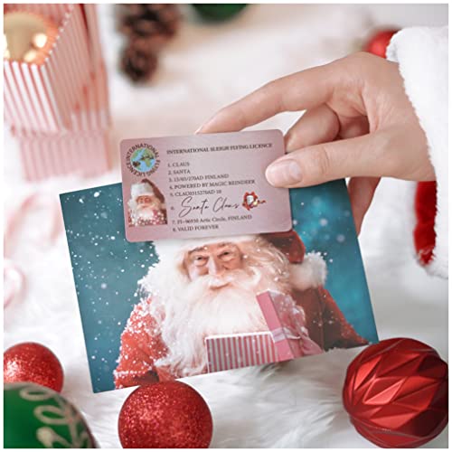 Plastic Santa’s Claus Lost Flying License + Postcard From Santa - Sleigh ID Decoration Driving Licence - Novelty Christmas Eve Box Fillers - Kids Xmas Day Surprise Gift From Father Christmas