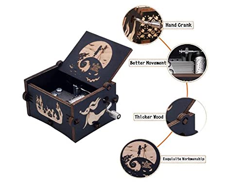 Cuzit This is Halloween Tune Wood Music Box Toy The Nightmare Before Christmas Hand Crank Engraved Vintage Wooden Musical Box Toy Gifts for Halloween Birthday Christmas Valentine