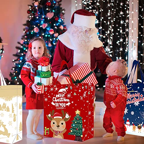 4 Pack Christmas Reusable Grocery Bag,Large Tote Bag with Handle, Gift Present Bag, Shopping Bag for Holiday Xmas Event Party