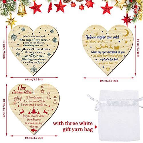 Christmas Memorial Wooden Wall Hangings Heart Shaped Grave Plaque Xmas Tree Wooden Hanging Decoration Commemorative Wall Hanging Decorations with Bag and Rope for Christmas Home Wall Decoration