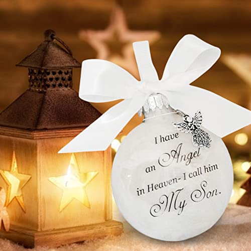 Timpfee Christmas Memorial Baubles Ornaments Feather Ball “I Have an Angel in Heaven” With Small Angel Christmas Bauble Ornament, Mum Dad Hanging Decoration
