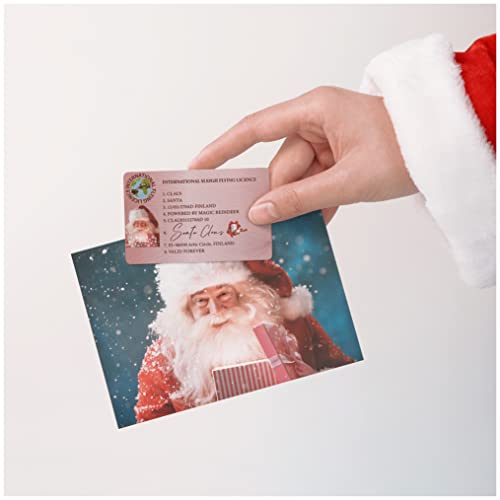 Plastic Santa’s Claus Lost Flying License + Postcard From Santa - Sleigh ID Decoration Driving Licence - Novelty Christmas Eve Box Fillers - Kids Xmas Day Surprise Gift From Father Christmas