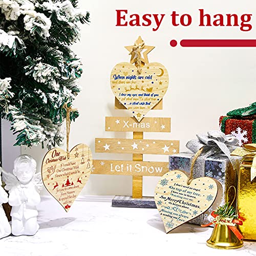 Christmas Memorial Wooden Wall Hangings Heart Shaped Grave Plaque Xmas Tree Wooden Hanging Decoration Commemorative Wall Hanging Decorations with Bag and Rope for Christmas Home Wall Decoration