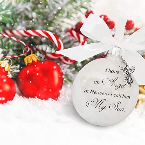 Timpfee Christmas Memorial Baubles Ornaments Feather Ball “I Have an Angel in Heaven” With Small Angel Christmas Bauble Ornament, Mum Dad Hanging Decoration