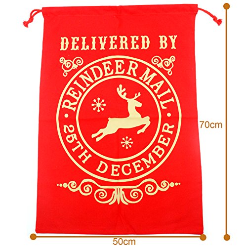 TRIXES Santa Sack Large Red, Christmas Reindeer Post Style, Draw String, Present Bag Sack, Festive Sack, Suitable for Both Adults and Children