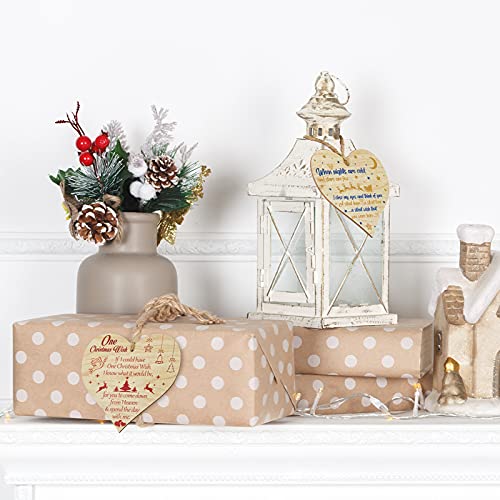 Christmas Memorial Wooden Wall Hangings Heart Shaped Grave Plaque Xmas Tree Wooden Hanging Decoration Commemorative Wall Hanging Decorations with Bag and Rope for Christmas Home Wall Decoration