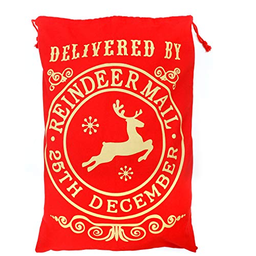 TRIXES Santa Sack Large Red, Christmas Reindeer Post Style, Draw String, Present Bag Sack, Festive Sack, Suitable for Both Adults and Children