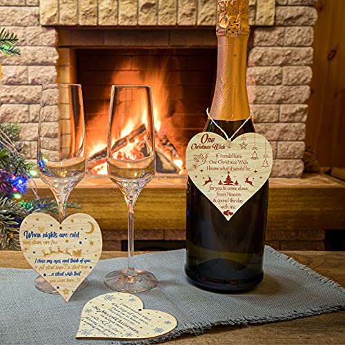 Christmas Memorial Wooden Wall Hangings Heart Shaped Grave Plaque Xmas Tree Wooden Hanging Decoration Commemorative Wall Hanging Decorations with Bag and Rope for Christmas Home Wall Decoration