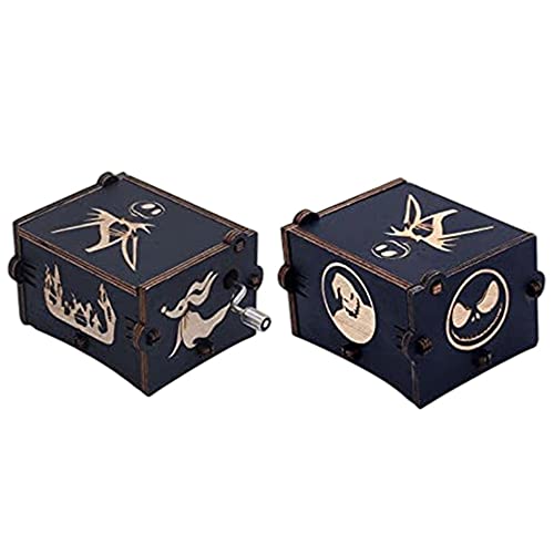 Cuzit This is Halloween Tune Wood Music Box Toy The Nightmare Before Christmas Hand Crank Engraved Vintage Wooden Musical Box Toy Gifts for Halloween Birthday Christmas Valentine