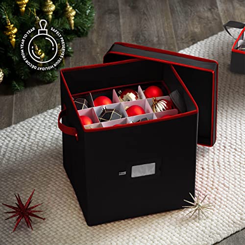 Premium Christmas Bauble Storage Box With Dividers - 64 Compartment Xmas Ornament Storage Box - Designed for Delicate Christmas Decorations & Baubles - Tear Proof 600D Oxford Fabric - 5 Year Warranty