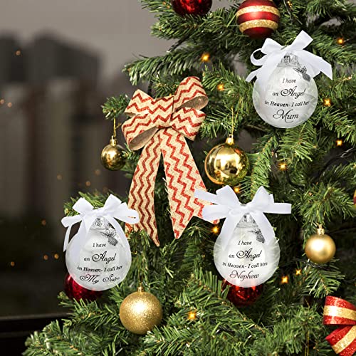 Timpfee Christmas Memorial Baubles Ornaments Feather Ball “I Have an Angel in Heaven” With Small Angel Christmas Bauble Ornament, Mum Dad Hanging Decoration