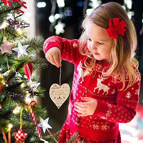 Christmas Memorial Wooden Wall Hangings Heart Shaped Grave Plaque Xmas Tree Wooden Hanging Decoration Commemorative Wall Hanging Decorations with Bag and Rope for Christmas Home Wall Decoration