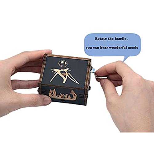 Cuzit This is Halloween Tune Wood Music Box Toy The Nightmare Before Christmas Hand Crank Engraved Vintage Wooden Musical Box Toy Gifts for Halloween Birthday Christmas Valentine