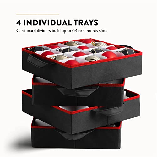 Premium Christmas Bauble Storage Box With Dividers - 64 Compartment Xmas Ornament Storage Box - Designed for Delicate Christmas Decorations & Baubles - Tear Proof 600D Oxford Fabric - 5 Year Warranty