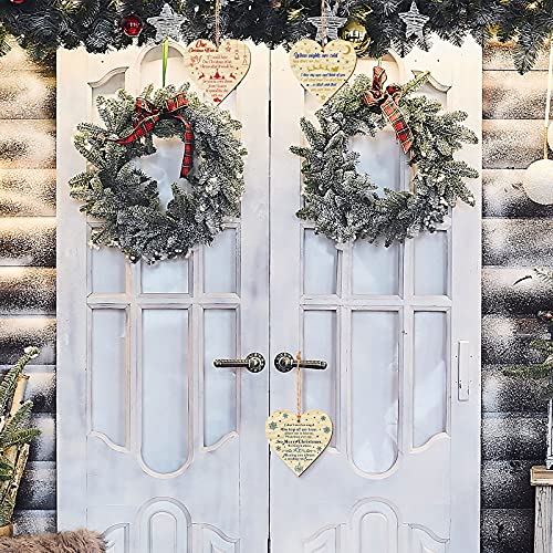 Christmas Memorial Wooden Wall Hangings Heart Shaped Grave Plaque Xmas Tree Wooden Hanging Decoration Commemorative Wall Hanging Decorations with Bag and Rope for Christmas Home Wall Decoration