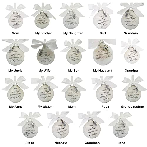 Timpfee Christmas Memorial Baubles Ornaments Feather Ball “I Have an Angel in Heaven” With Small Angel Christmas Bauble Ornament, Mum Dad Hanging Decoration