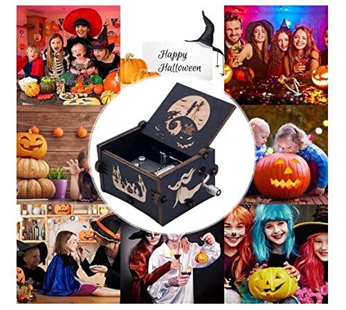 Cuzit This is Halloween Tune Wood Music Box Toy The Nightmare Before Christmas Hand Crank Engraved Vintage Wooden Musical Box Toy Gifts for Halloween Birthday Christmas Valentine