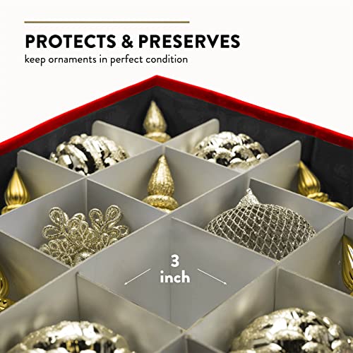 Premium Christmas Bauble Storage Box With Dividers - 64 Compartment Xmas Ornament Storage Box - Designed for Delicate Christmas Decorations & Baubles - Tear Proof 600D Oxford Fabric - 5 Year Warranty