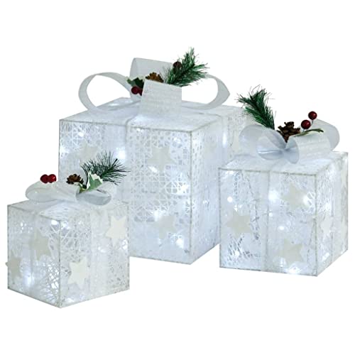 vidaXL 3x Decorative Boxes Outdoor Indoor Lighted Gift Boxes Xmas Decoration Light-up Gift Box Holiday Ornament White