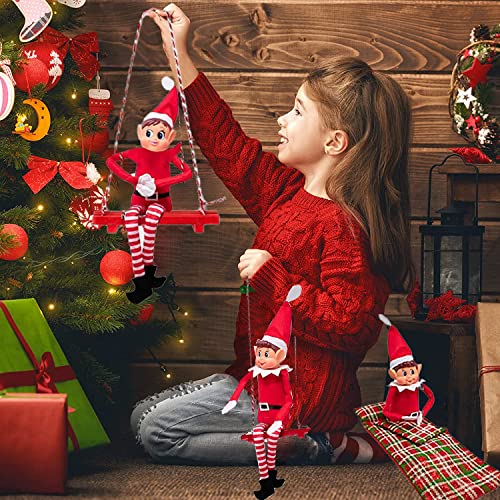 WHITEHILL Christmas Combo Elf Wooden Swing with PDQ + Elf Sleeping Bag Novelty Toy - Festive Tree Holiday Decoration - Decorative Xmas Hanging Ornament + Accessory Fit for Elf on the Shelf