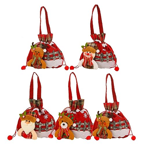 Oaiyeie Snowman Doll Bag,Christmas Drawstring Gift Bags,Reusable Fabric Xmas Favor Bags,Christmas Decoration Gift Bag for Party and Birthday (5pcs-a)