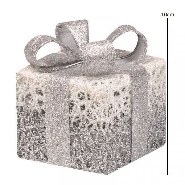 Marco Paul Christmas Set of 3 Silver Sparkle Light Up Faux Gift Boxes Pre-Lit 45 LED Parcels Battery Operated Festive Decoration Xmas Sparkly Gifts