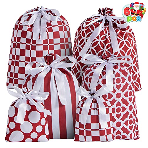 6 Pcs Red Christmas Fabric Gift Bags for Party Favors, Goody Bags, Holiday Presents Décor, Giant Gifts Decorations