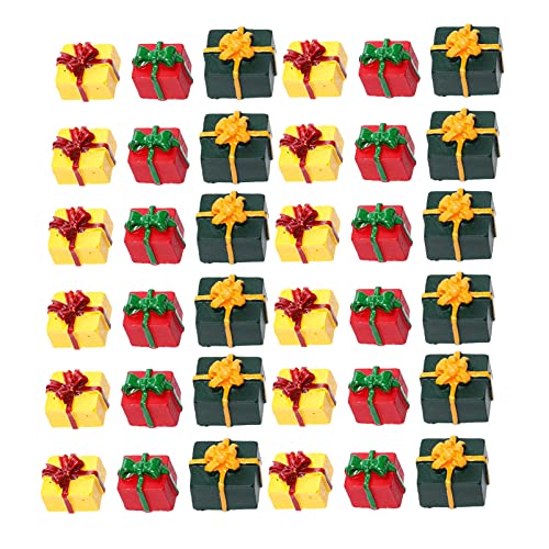 Amosfun 30pcs Christmas Miniature Resin Toys Presents Gift Boxes Xmas Decorations Figure Mini Tree Figurines Ornaments Candy Box Landscape DIY Crafts