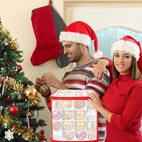 WEASHUME Christmas Bauble Storage Box Decorations Storage Box with Zip and Handles 4 Layered 64 Compartment Storage Box