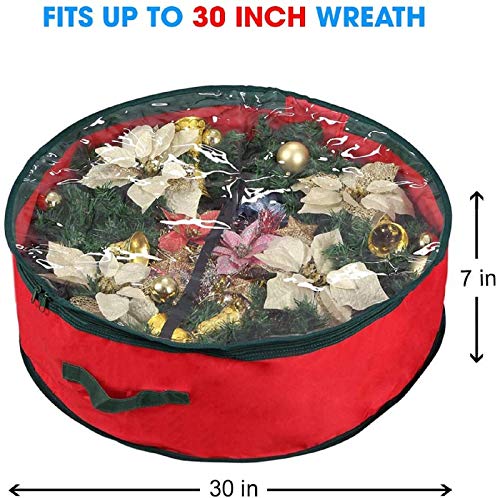 Ram® Premium Luxury Red Christmas Xmas Wreath Storage Bag Decoration Case With Clear Zip