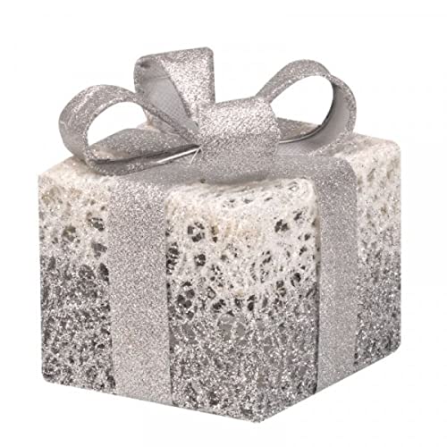 Marco Paul Christmas Set of 3 Silver Sparkle Light Up Faux Gift Boxes Pre-Lit 45 LED Parcels Battery Operated Festive Decoration Xmas Sparkly Gifts