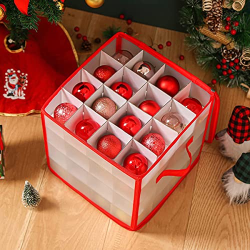 WEASHUME Christmas Bauble Storage Box Decorations Storage Box with Zip and Handles 4 Layered 64 Compartment Storage Box
