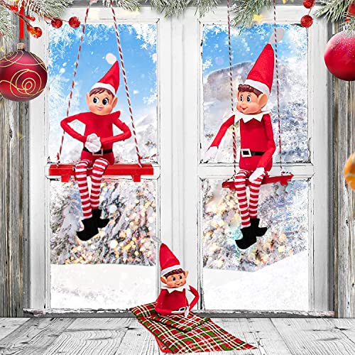 WHITEHILL Christmas Combo Elf Wooden Swing with PDQ + Elf Sleeping Bag Novelty Toy - Festive Tree Holiday Decoration - Decorative Xmas Hanging Ornament + Accessory Fit for Elf on the Shelf