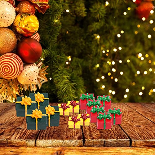 Amosfun 30pcs Christmas Miniature Resin Toys Presents Gift Boxes Xmas Decorations Figure Mini Tree Figurines Ornaments Candy Box Landscape DIY Crafts