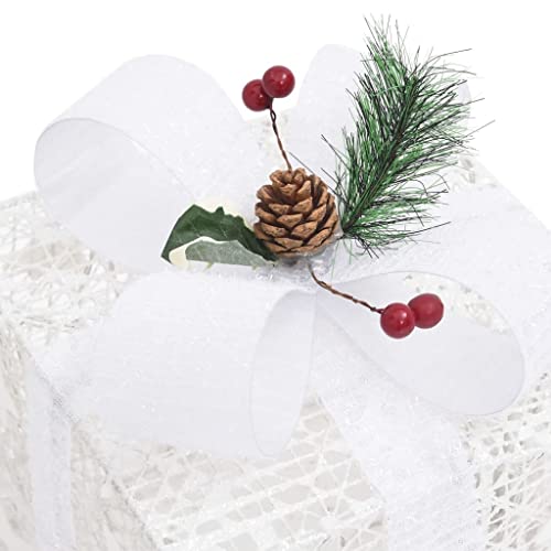 vidaXL 3x Decorative Boxes Outdoor Indoor Lighted Gift Boxes Xmas Decoration Light-up Gift Box Holiday Ornament White
