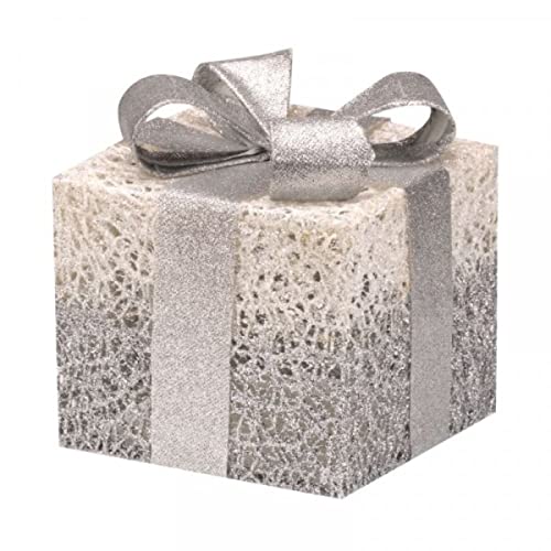 Marco Paul Christmas Set of 3 Silver Sparkle Light Up Faux Gift Boxes Pre-Lit 45 LED Parcels Battery Operated Festive Decoration Xmas Sparkly Gifts