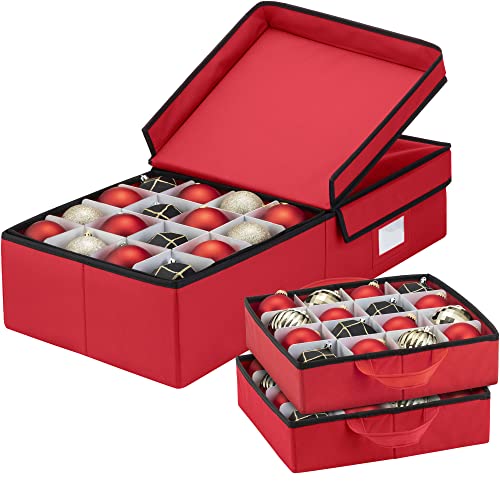 Premium Christmas Bauble Storage Box With Dividers - 64 Compartment Xmas Ornament Storage Box - Designed for Delicate Christmas Decorations & Baubles - Tear Proof 600D Oxford Fabric - 5 Year Warranty