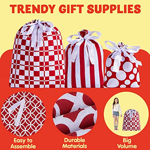 6 Pcs Red Christmas Fabric Gift Bags for Party Favors, Goody Bags, Holiday Presents Décor, Giant Gifts Decorations