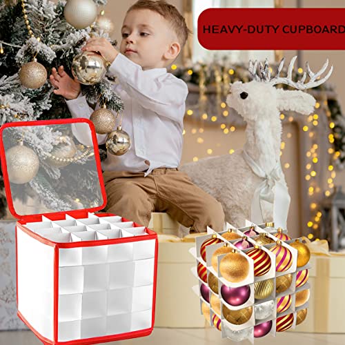WEASHUME Christmas Bauble Storage Box Decorations Storage Box with Zip and Handles 4 Layered 64 Compartment Storage Box