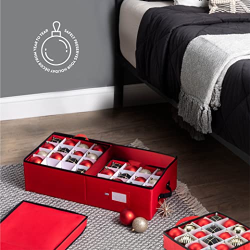 Premium Christmas Bauble Storage Box With Dividers - 64 Compartment Xmas Ornament Storage Box - Designed for Delicate Christmas Decorations & Baubles - Tear Proof 600D Oxford Fabric - 5 Year Warranty