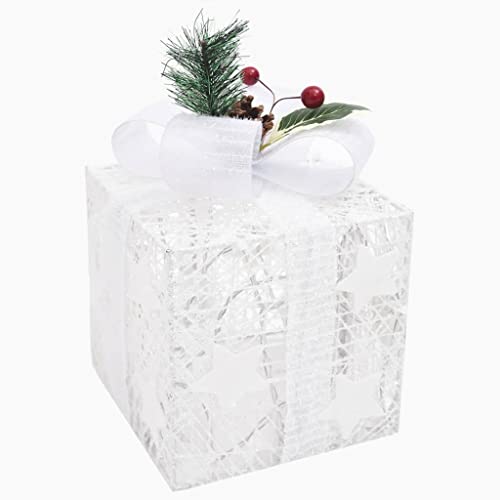 vidaXL 3x Decorative Boxes Outdoor Indoor Lighted Gift Boxes Xmas Decoration Light-up Gift Box Holiday Ornament White