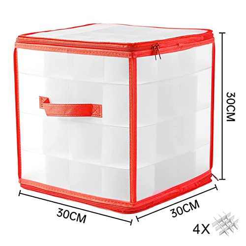 WEASHUME Christmas Bauble Storage Box Decorations Storage Box with Zip and Handles 4 Layered 64 Compartment Storage Box