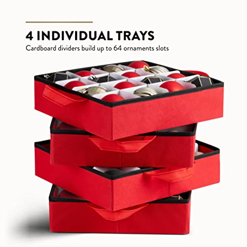 Premium Christmas Bauble Storage Box With Dividers - 64 Compartment Xmas Ornament Storage Box - Designed for Delicate Christmas Decorations & Baubles - Tear Proof 600D Oxford Fabric - 5 Year Warranty