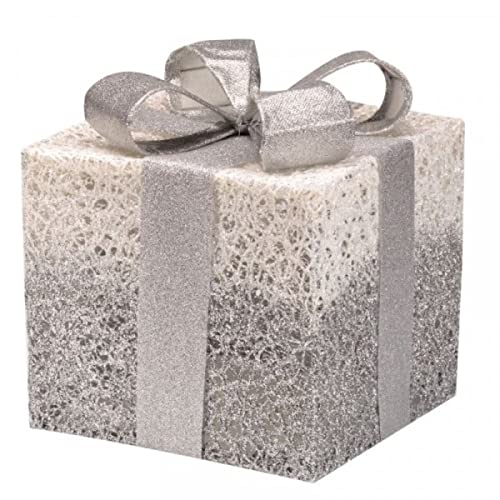 Marco Paul Christmas Set of 3 Silver Sparkle Light Up Faux Gift Boxes Pre-Lit 45 LED Parcels Battery Operated Festive Decoration Xmas Sparkly Gifts